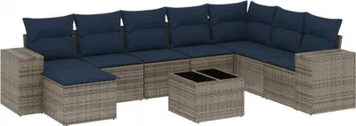 Produktbild von vidaXL 9-teiliges Gartensofa-Set mit Kissen, grau, Polyrattan