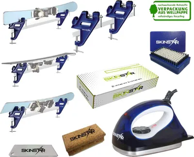 Image de Kit de fartage SKINSTAR : tendeur de ski, fer à fart, brosse, fart naturel, racloir – kit de 6 pièces