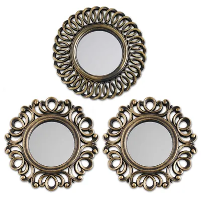 Produktbild von BONNYCO Spiegel Rund Vintage 3 Stück. Spiegel Klein Wanddeko Wohnzimmer, Haus, Schlafzimmer. Wandspiegel zum Aufhängen Deko, Dekorative Wandspiegel Vintage. Originelles Geschenk für Frauen, Mama
