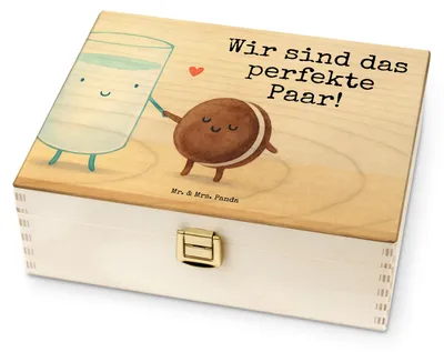 Produktbild von Mr. & Mrs. Panda Tee Box Milch Keks Design - Weiß - Geschenk, Teeaufbewahrung, Kaffee, Romantisch, Teekiste, teebox holz, teebeutelbehälter, Lustige Sprüche, Kekse