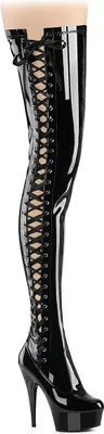 Produktbild von DELIGHT-4050 Pleaser High Heels Crotch Plateauoverkneestiefel schwarz Stretch Lack