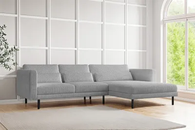 Produktbild von Ecksofa Designersofa AGADA in Stoff Poso Hellgrau Ottomane Rechts