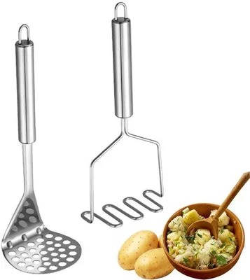 Productafbeelding van Unyqoos® roestvrijstalen aardappelstamper – een veelzijdige stamper voor klontvrije aardappelpuree, groenten en babyvoeding, met antisliphandvat, ophangoog en vaatwasmachinebestendig