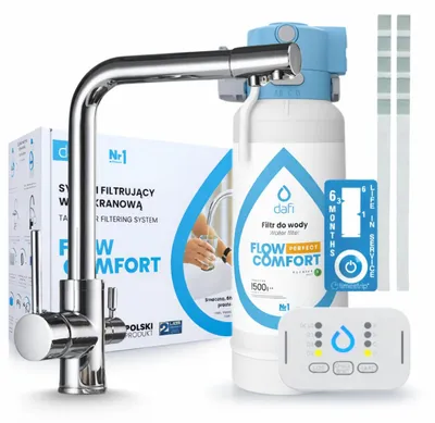 Obrázek produktu pro Kuchyňská baterie Ari Venom, chromovaná, třícestná, v setu s filtračním systémem Dafi D1, pod umyvadlová instalace, otočná o 360°