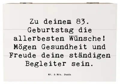 Produktbild von Mr. & Mrs. Panda Erinnerungsbox Spruch 83. Geburtstag Glückwünsche 22 x 15 cm - Weiß - Geschenk, Geburtstagsparty, feiern, Happy Birthday, 83 Jahre, truhe holz, Box