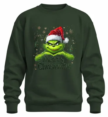 Obrázok produktu pre Grinch, Veselé Vianoce, Vianočný sveter s vianočným motívom, tmavozelená farba, veľkosť XL