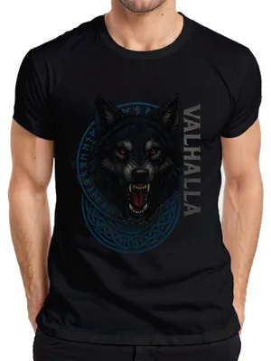 Obrázek produktu pro Viking Wolf Valhalla Runic Circle Nordic Celtic Fenrir Gothic pánské tričko, černá, 3XL