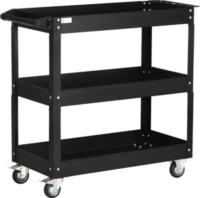 Produktbild von Werkstattwagen Stahl 3 Ebenen Regal Werkzeugwagen Rollwagen mit Griff 150kg belastbar Schwarz 83x35,3x76cm Garage Werkstatt