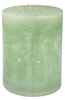 Imagen del producto de Vela decorativa "Branded" de Stumpenkerze, diámetro 15 cm, altura 20 cm, color verde claro, duración aproximada de 120 horas.