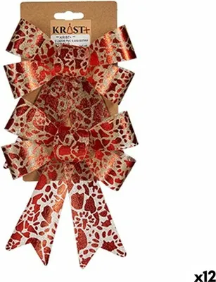 Image de Décoration de noël noeud imprimé rouge or pvc 15 x 4 x 16 cm (12 pièces)