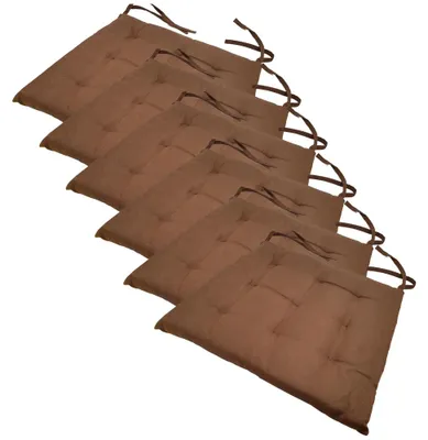 Produktbild von Stuhlkissen 40x40 cm ComfySeat - Sitzkissen mit Bändern / Schleife, 9-fache Steppung - Indoor & Outdoor, Farbe:Braun, Set:6er Set