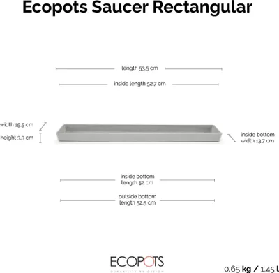 Produktbild von Ecopots Untersetzer rechteckig 55 für Blumentopf - L 53,5 cm x B 15,5 cm x H 3,3 cm - Innen- und Außenbereich