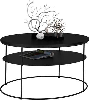 Zdjęcie produktu dla Okrągły Stolik Kawowy z Półką Salon Loft Metal 75x75x43 Czarny+MiniPearl