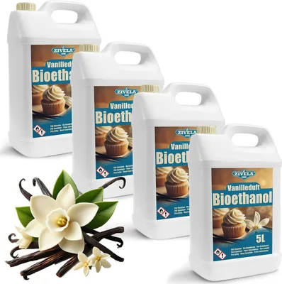 Produktbild von Bioethanol 96,6% 20L | Alkohol Vanilleduft 96,6% 4x5L | Bioethanol für Kamin, Tischkamin, Bioethanol Kamin | Bioethanol Vanilleduft