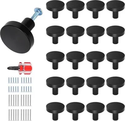 Image de Famanu : Poignées de meubles élégantes - Noires, lot de 20 pièces