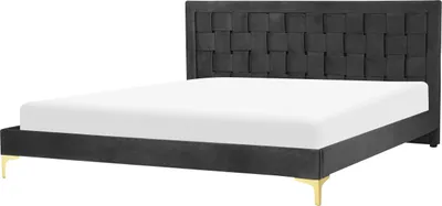 Obrázek produktu pro BELIANI Čalouněná postel 180 x 200 cm černá sametová čalounění čelo postele zlaté nohy ložnice