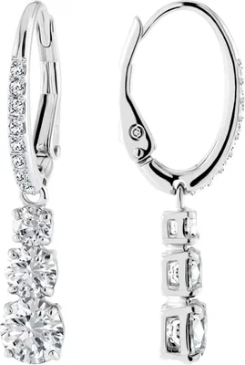A pair of white gold diamond drop earrings.