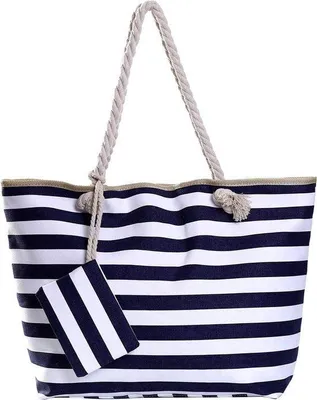 Productafbeelding van Famanu strandtas, waterafstotend - donkerblauw met witte strepen