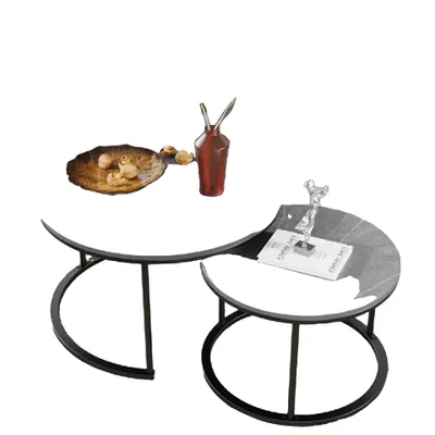 Image de Ensemble de tables basses rondes en nesting de marbre, haute résistance, montage facile