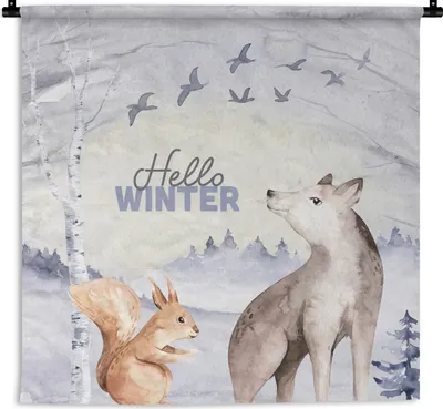 Produktbild von MuchoWow® Wandteppich Wandbehang Tiere - Schnee - Winter 150x150 cm Tapisserie Dekoration Wandtuch - Wohnaccessoires - Modernes