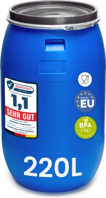 Image de Fût en plastique Garronda 220 L, fût alimentaire en polyéthylène haute densité (HDPE), citerne de récupération d'eau de pluie pour le jardin GD-0078, bleu