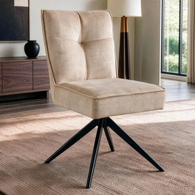 Produktbild von riess-ambiente Stuhl LUGANO beige schwarz Vogue Velours Samt Metall mit Federkern drehbar