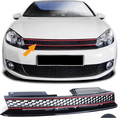 Produktbild von Kühlergrill Sportgrill Grill mit roter Leiste in Schwarz Glanz für VW Golf 6 VI