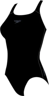 A black Speedo women's swimsuit shown from the side.