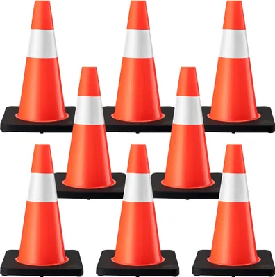 Image de Cônes de signalisation Wiltec 45 cm de haut, lot de 8 pièces, cônes de sécurité, cônes réfléchissants, cônes d'avertissement en PVC et caoutchouc robustes pour chantiers