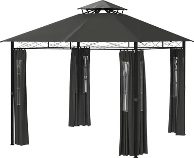 Productafbeelding van Paviljoen, ongeveer 3 x 3 meter, tuintent met zijwand, feesttent met dubbel dak, weerbestendig feestpaviljoen, tuinpaviljoen, metaal, donkergrijs