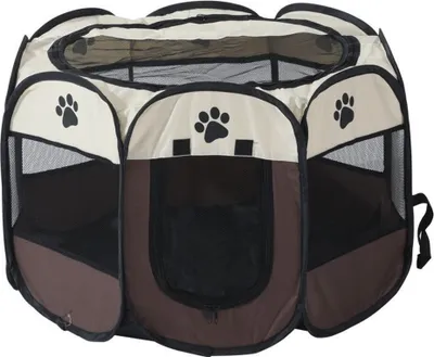 Image de ASKSA Clôture pour animaux domestiques, Pliable, 8 éléments, intérieur et extérieur, 73 x 73 x 43 cm, Marron