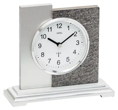 Produktbild von AMS F5150 Funk-Tischuhr mit Holzgehäuse und Naturstein-Aluminium-Auflage