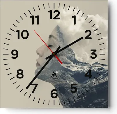 Produktbild von Wanduhr - Quadrat - Glasuhr - Grafik Frau Berge - 40x40cm - Schleichendes Uhrwerk - Lautlos - zum Aufhängen bereit - Dekoration Modern - Wanddekoration aus Glas - C4AC40x40-4323