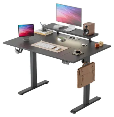 Höhenverstellbarer Schreibtisch 120x80 cm, LED, USB, schwarz
