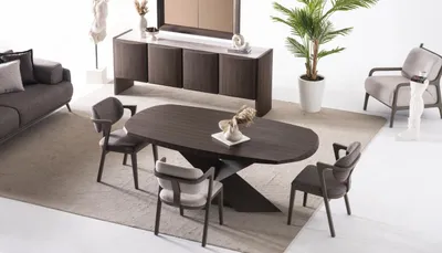 Produktbild von Elegantes braunes Esstisch- und Stuhl-Set aus Holz
