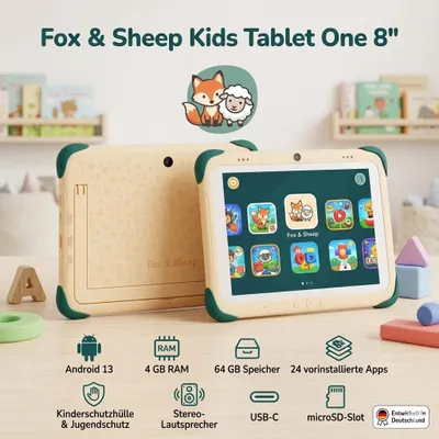 Produktbild von Fox & Sheep Kids Tablet One 8" Android 13 – 4 GB RAM, 64 GB Speicher