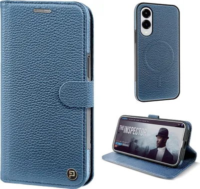 Produktbild von Echtleder Handyhülle für Samsung Galaxy S25 Edge RFID Schutz Cover Leder Hülle Magnetring 2-in-1 Bumper abnehmbar Farbe: Blau