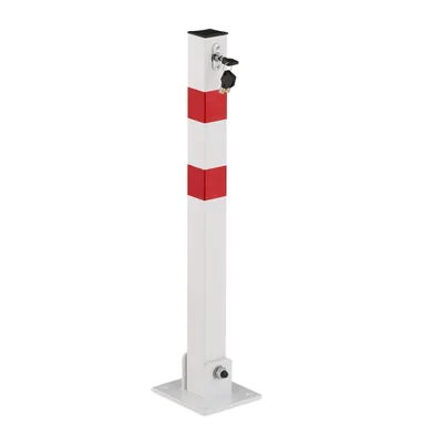 Obrázok produktu pre 4 ks sklopných zábran, oceľ, ohraničenie parkoviska, výška: 65 cm, uzamykateľné, hranaté parkovacie zábrany, bielo-červené