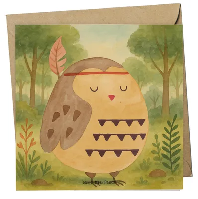 Produktbild von Mr. & Mrs. Panda faltkarte Eule Federschmuck Design - Weiß - Geschenk, anlasskarte, Owl, Waldtiere, Grußkarte, Dekoration, Abenteuer, Glückwunschkarte, doppelkarte