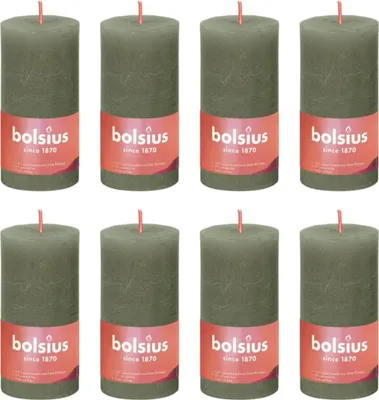 Produktbild von Bolsius Rustikale Stumpenkerzen Shine 8 Stk. 100x50 mm Olivgrün