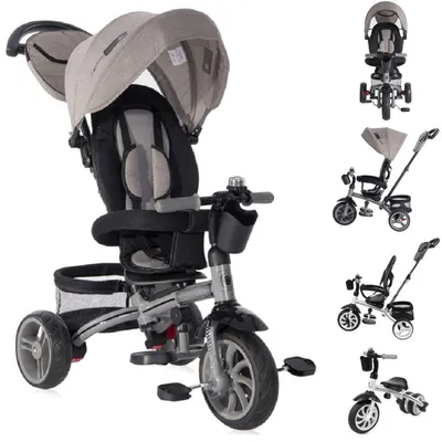 Produktbild von Lorelli Tricycle, Laufrad Rocket 4 in 1, Schubstange, Getränkehalter, umbaubar grau/schwarz