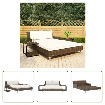 Produktbild von The Living Store 2-Personen-Sonnenliege mit Auflagen Poly Rattan Braun