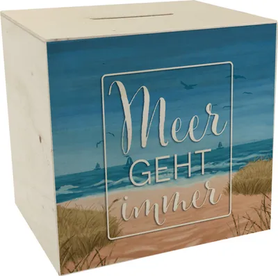 Produktbild von Meer geht immer Spardose aus Holz mit Urlaubsmotiv