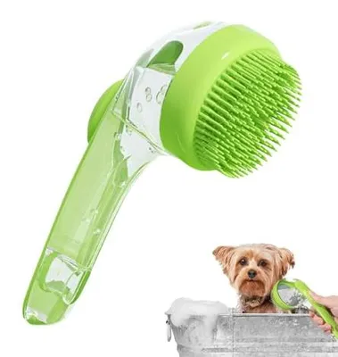 Produktbild von Hundeshampoo-Bürste Shampoo-Bürste für Haustiere mit Seifenspender Waschbürste mit Seifenspender für Hunde Hundebadebürste mit langem Griff Hunde Katzen Fellpflege Duschbürste für kurzes langes Haar