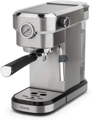 Obrázok produktu pre Manuálny kávovar na expresso, 1350 W, talianske tlakové čerpadlo, 15 barov, 1,1 litra, barometer, nerezová oceľ. H.Koenig EXP820