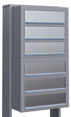 Produktbild von Briefkastenanlage Cube for Six in Grau Metallic mit Edelstahlklappe