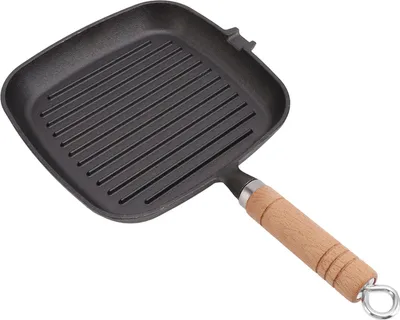 Obrázok produktu pre Liatinová panvica s drevenou rukoväťou Štvorcová nepriľnavá liatinová panvica na grilovanie mäsa steakov rýb