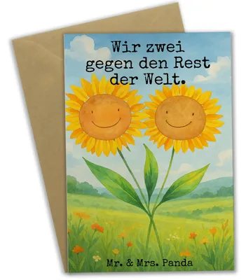 Produktbild von Mr. & Mrs. Panda Grußkarte Blume Sonnenblume Design - Weiß - Geschenk, einladungskarten, Freundin, Zusammen, Beste, Lieblingsmensch, Grußkarten, Garten, Sonnenblumen