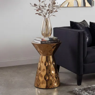 Zdjęcie produktu dla Stolik pomocniczy WOHNLING, aluminium, 36 cm, złoty, okrągły, stolik kawowy, metal, stolik do salonu, nowoczesny stolik do salonu, stolik do kanapy, stolik ręcznie wykonany