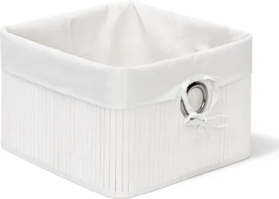 Produktbild von Relaxdays Aufbewahrungskorb, Stoffbezug, Bambus, rechteckig, Bad, Accessoires, Spielzeug, HxBxT: 20x31x31 cm, weiß